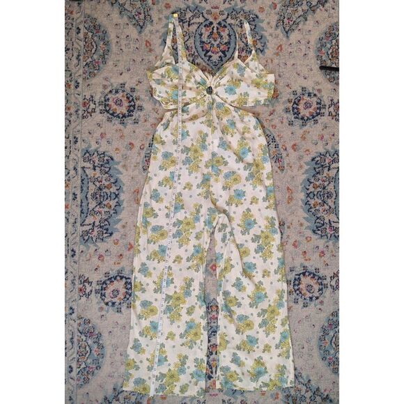 NWT Asos Miss Selfridge Cutout Strappy Wide Leg Jumpsuit - Green Retro Floral 14 - Picture 8 of 11
